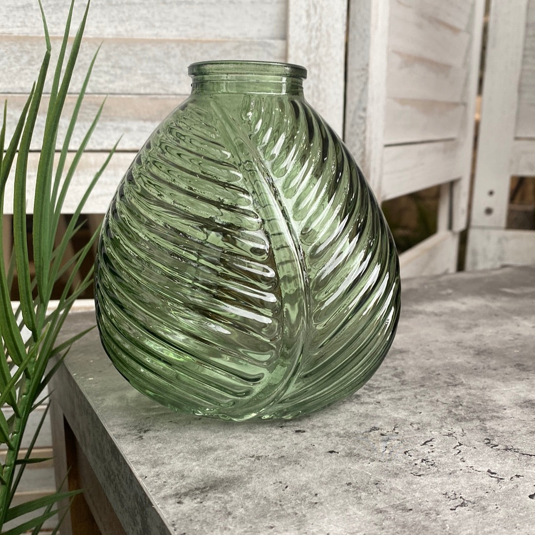Leaf Print Green Vase