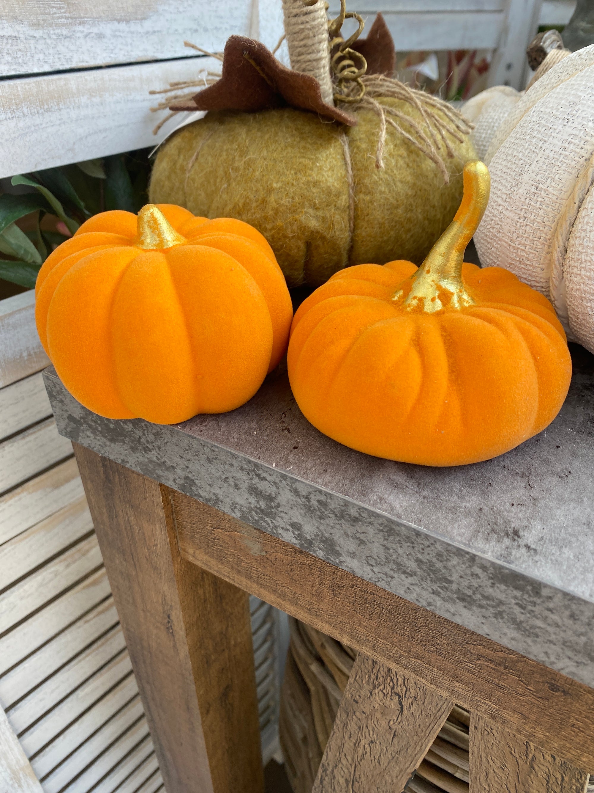 Set Of 2 Orange & Gold Pumpkins