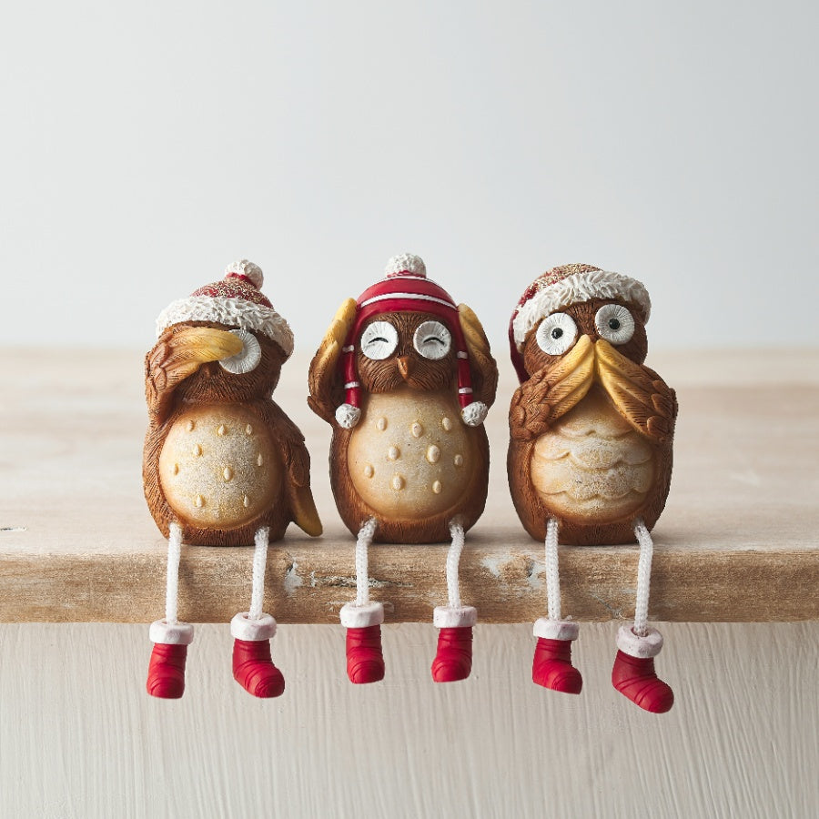 Set Of 3 Festive Owls