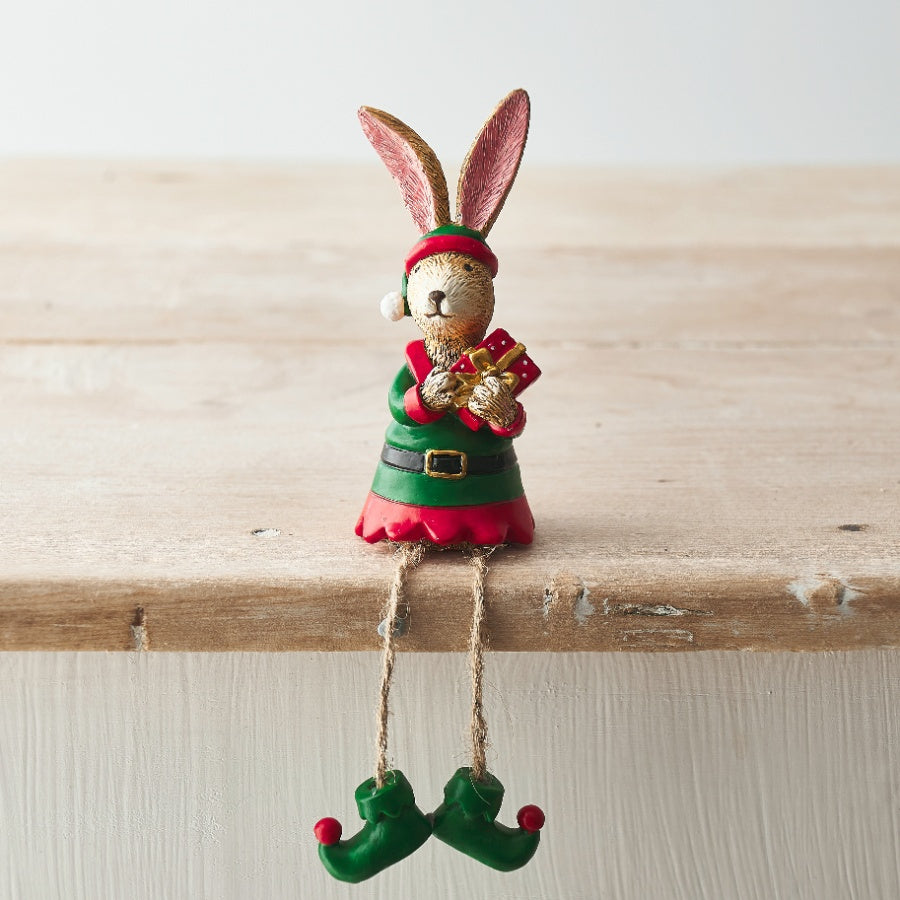 Sitting Festive Elf Bunny