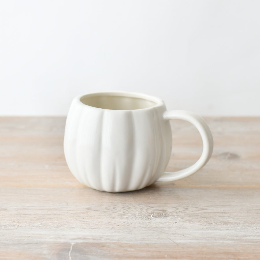 White Pumpkin-Shaped Ceramic Mug