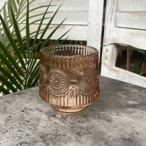 Embossed T-Light Holder Pink