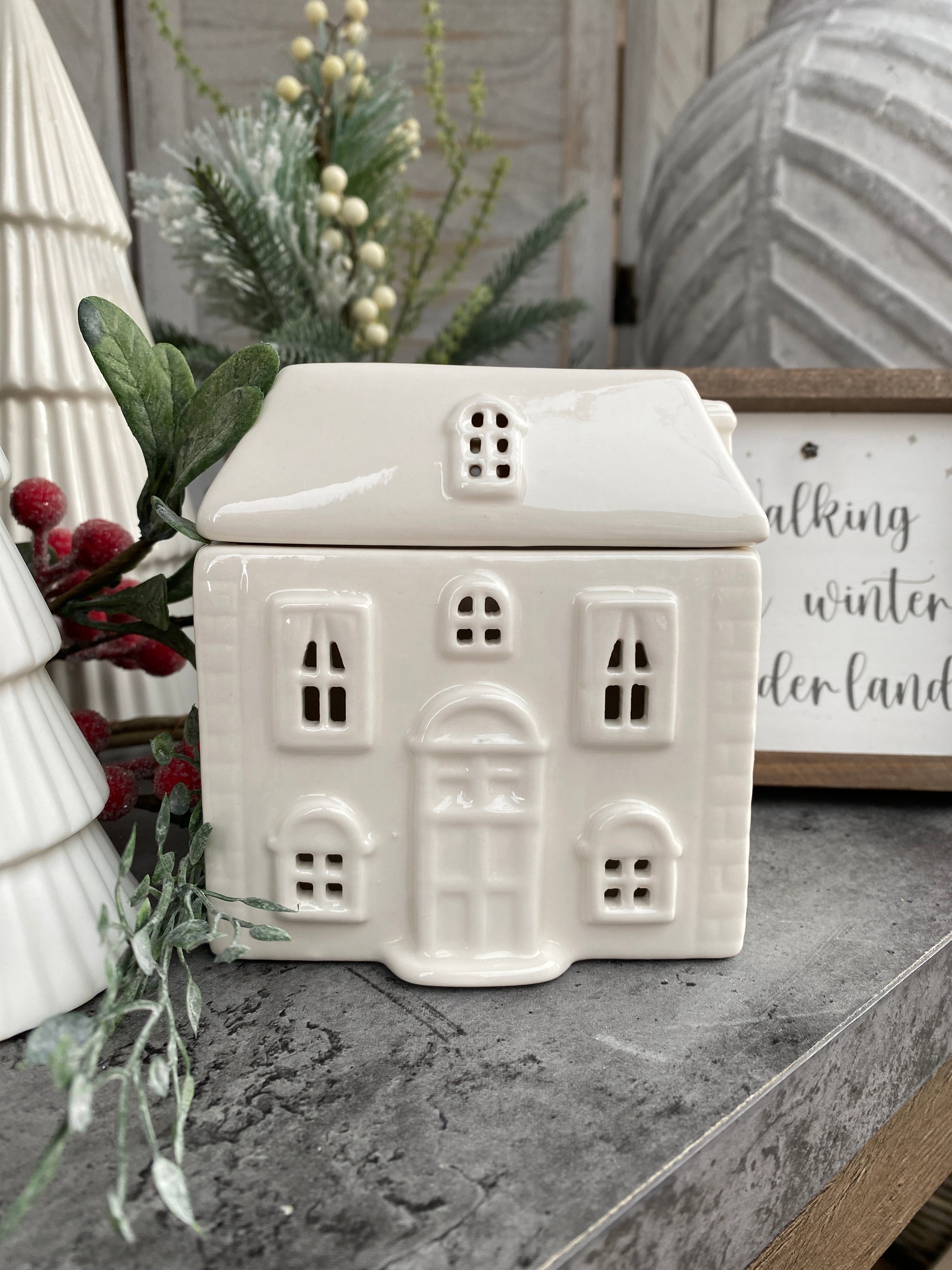 White Ceramic House Oil Burner