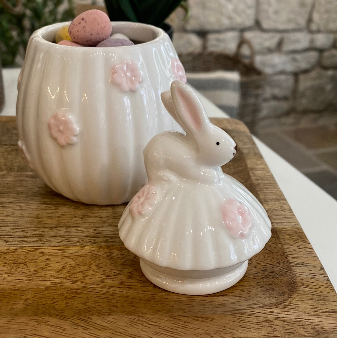 Pink Flower Bunny Jar