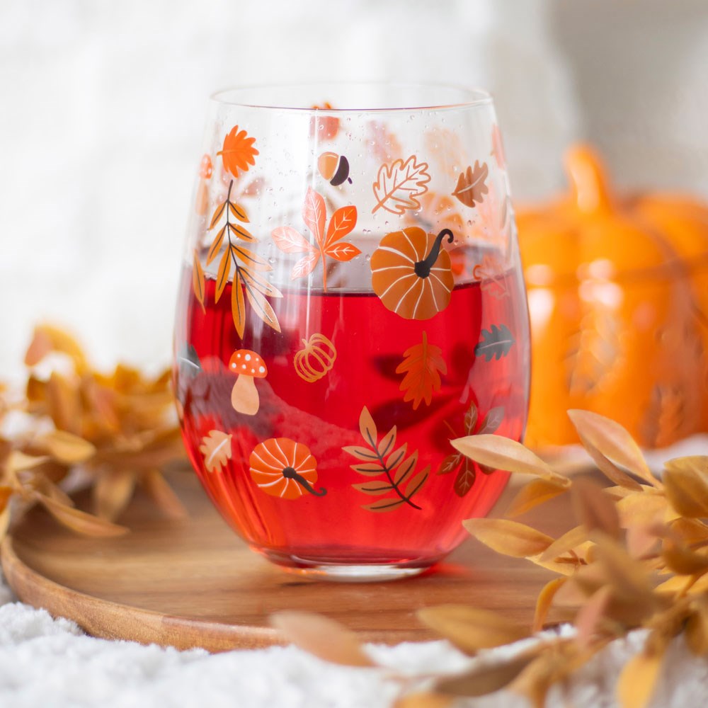 Autumn Leaves Stemless Glass