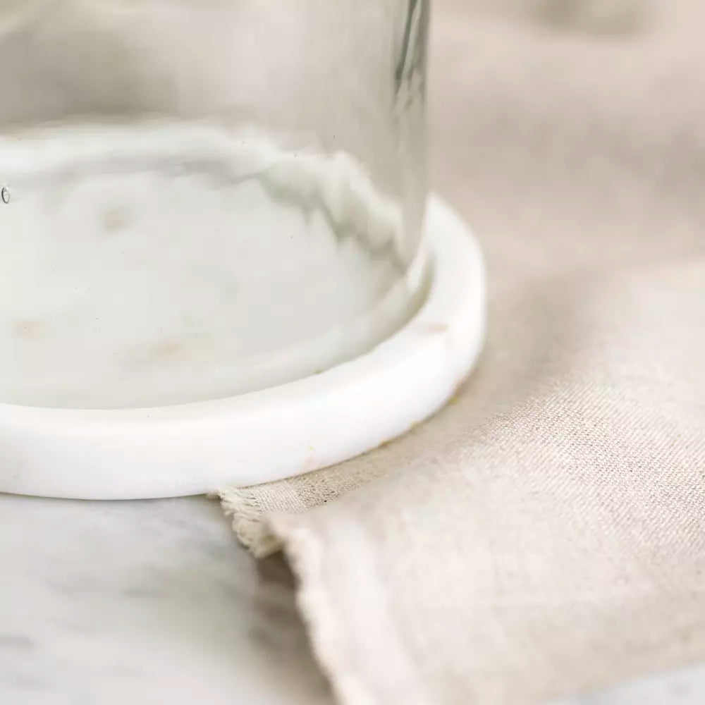 Hammered Glass Lantern With Marble Base