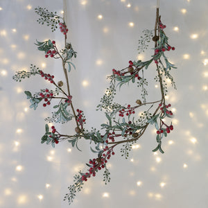 Iced Red Berry Garland with Frosted Leaves