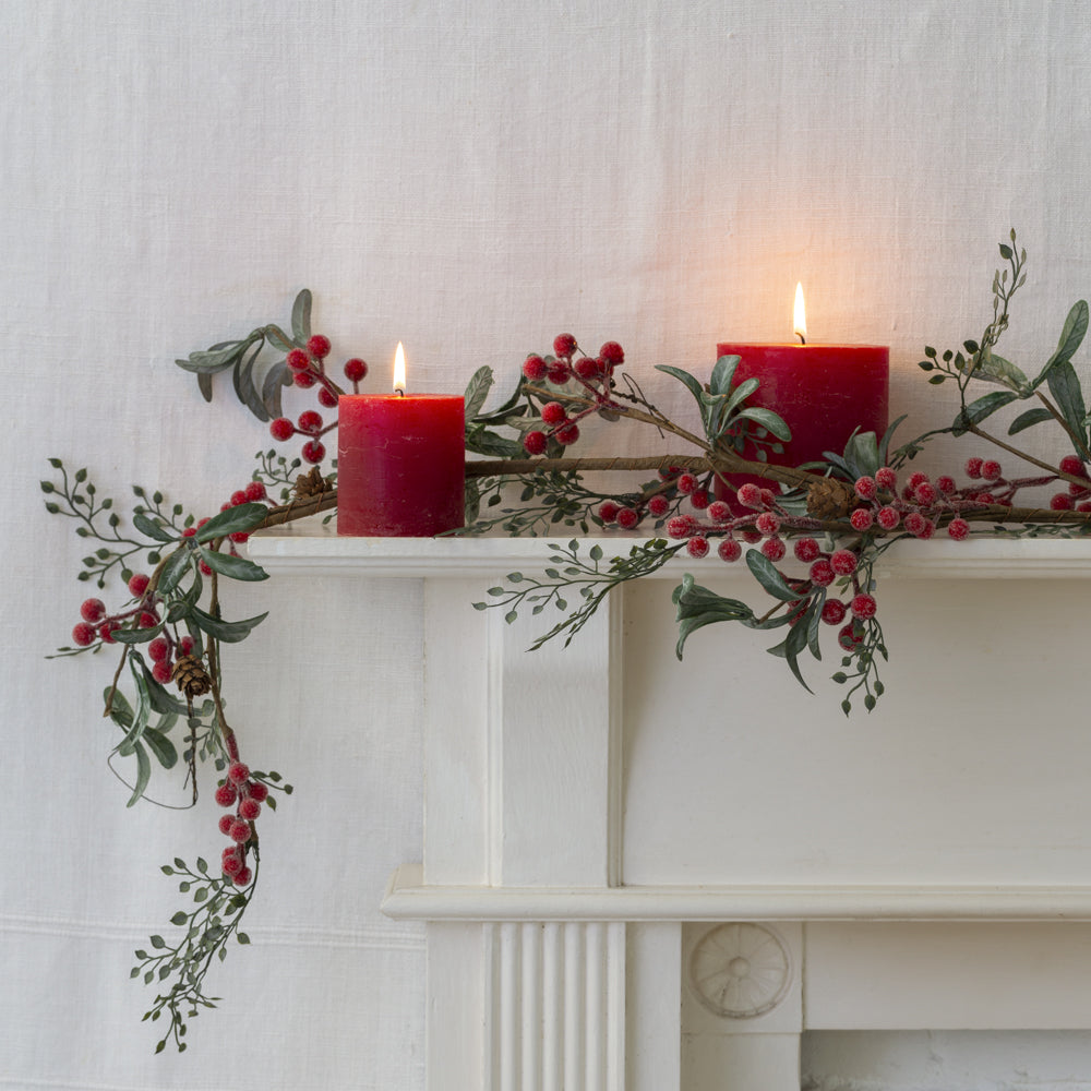 Iced Red Berry Garland with Frosted Leaves