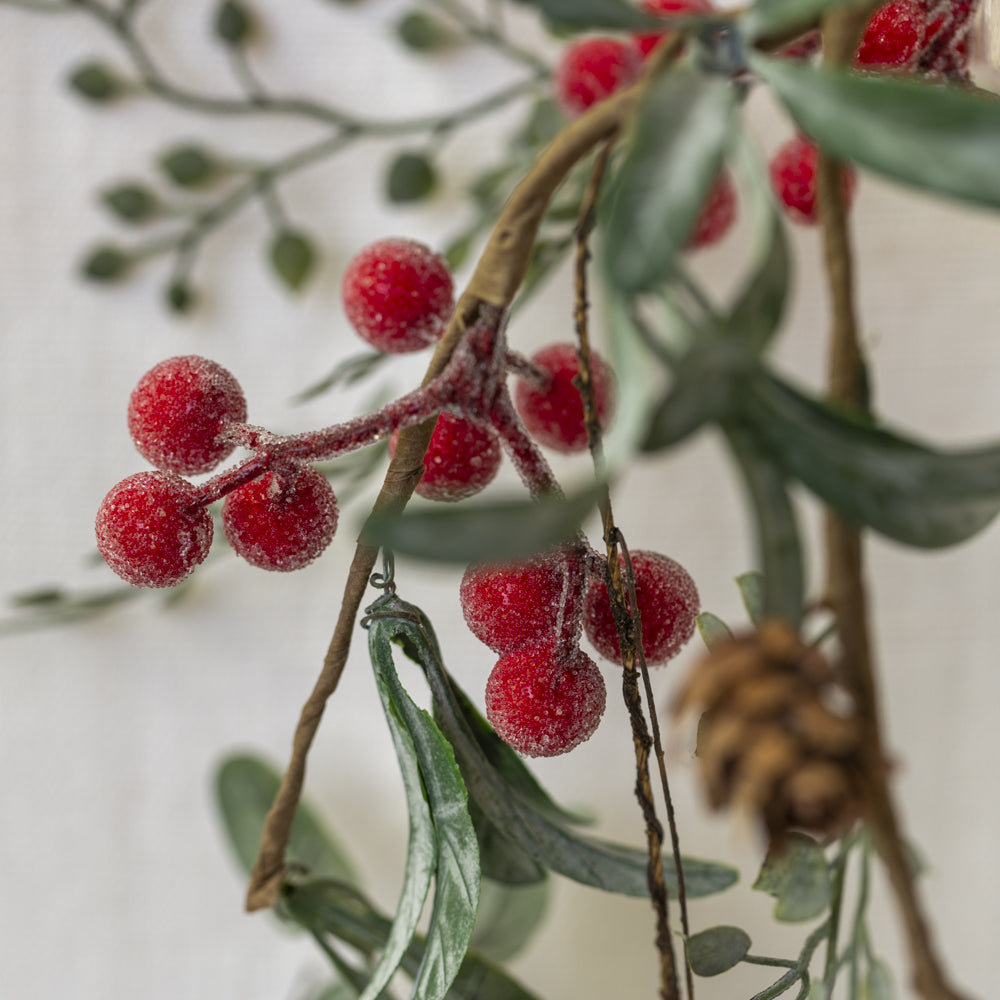 Iced Red Berry Garland with Frosted Leaves