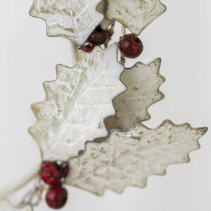 Holly Wreath Hanging Decoration White With Red Berries