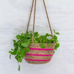 Seagrass Hanging Basket Pink Stripe