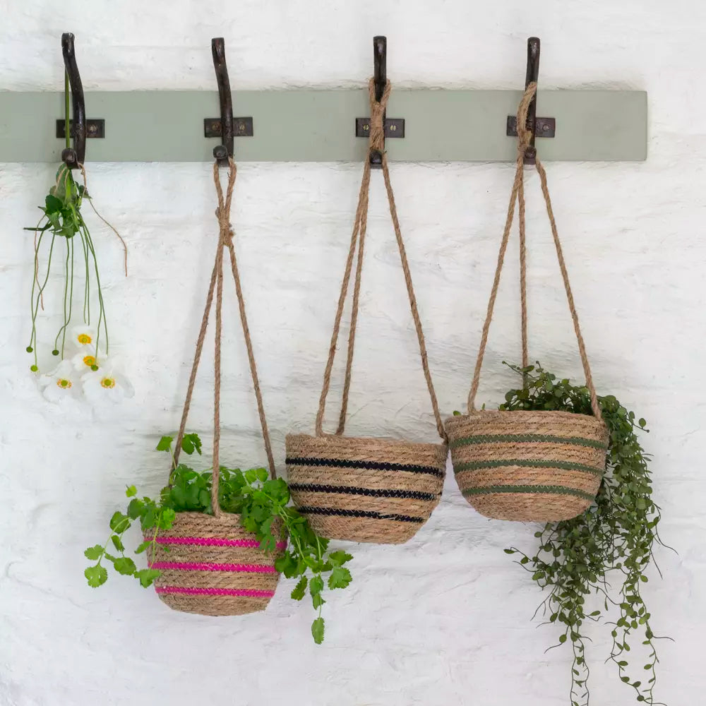 Seagrass Hanging Basket Green Stripe