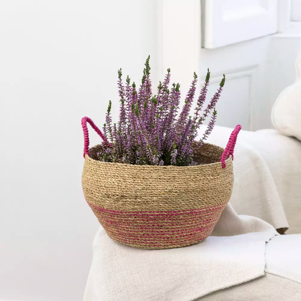 Seagrass Basket With Handles Pink