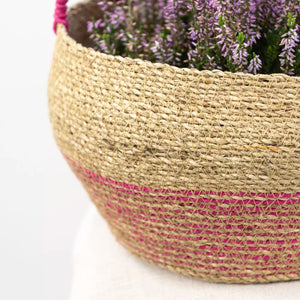 Seagrass Basket With Handles Pink