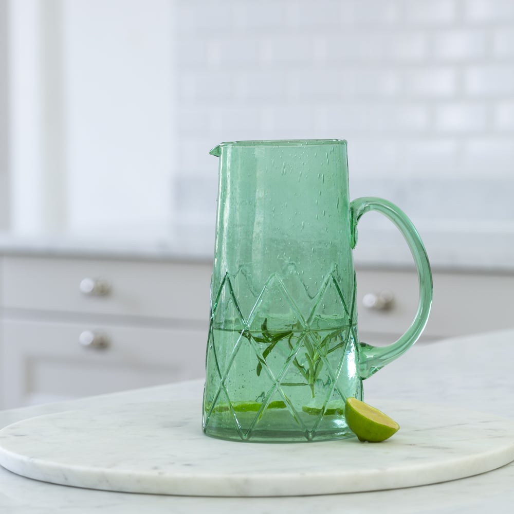 Recycled Bubble Glass Jug Sea Green