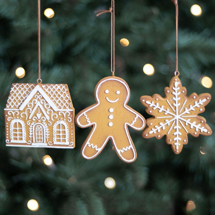 Set Of 3 Hanging Gingerbread Decorations