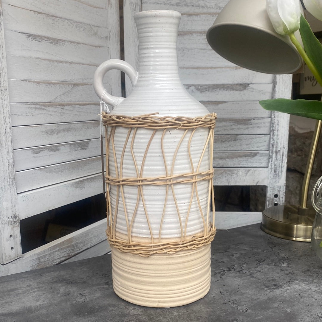 Rattan Wrapped Ribbed Vase