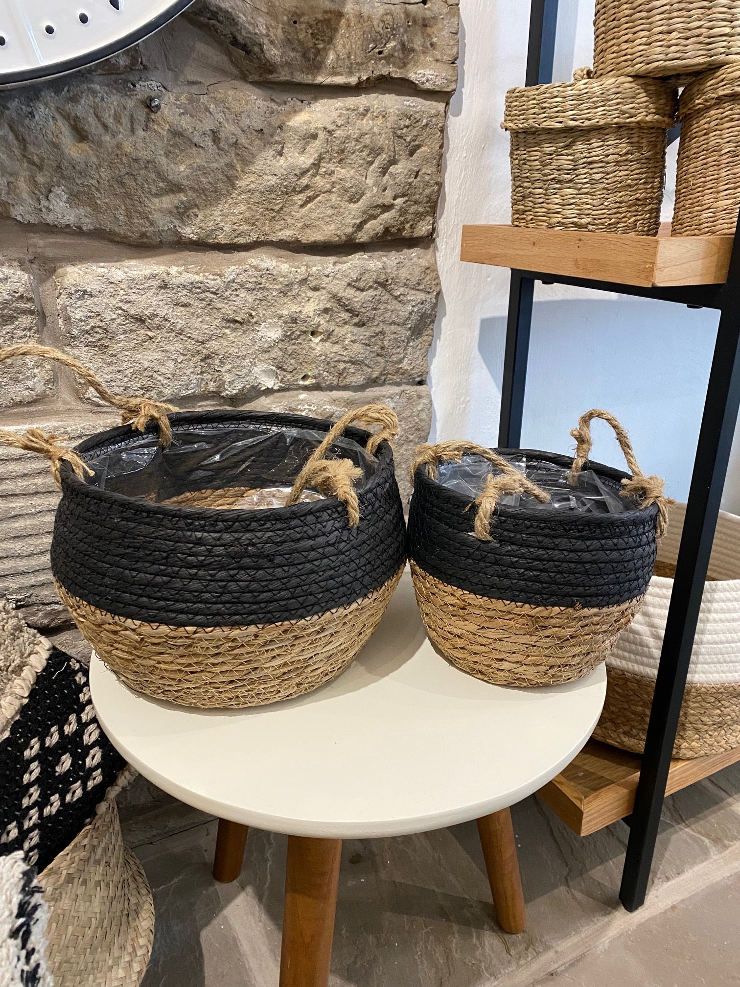 Set Of 2 Two Toned Woven Baskets