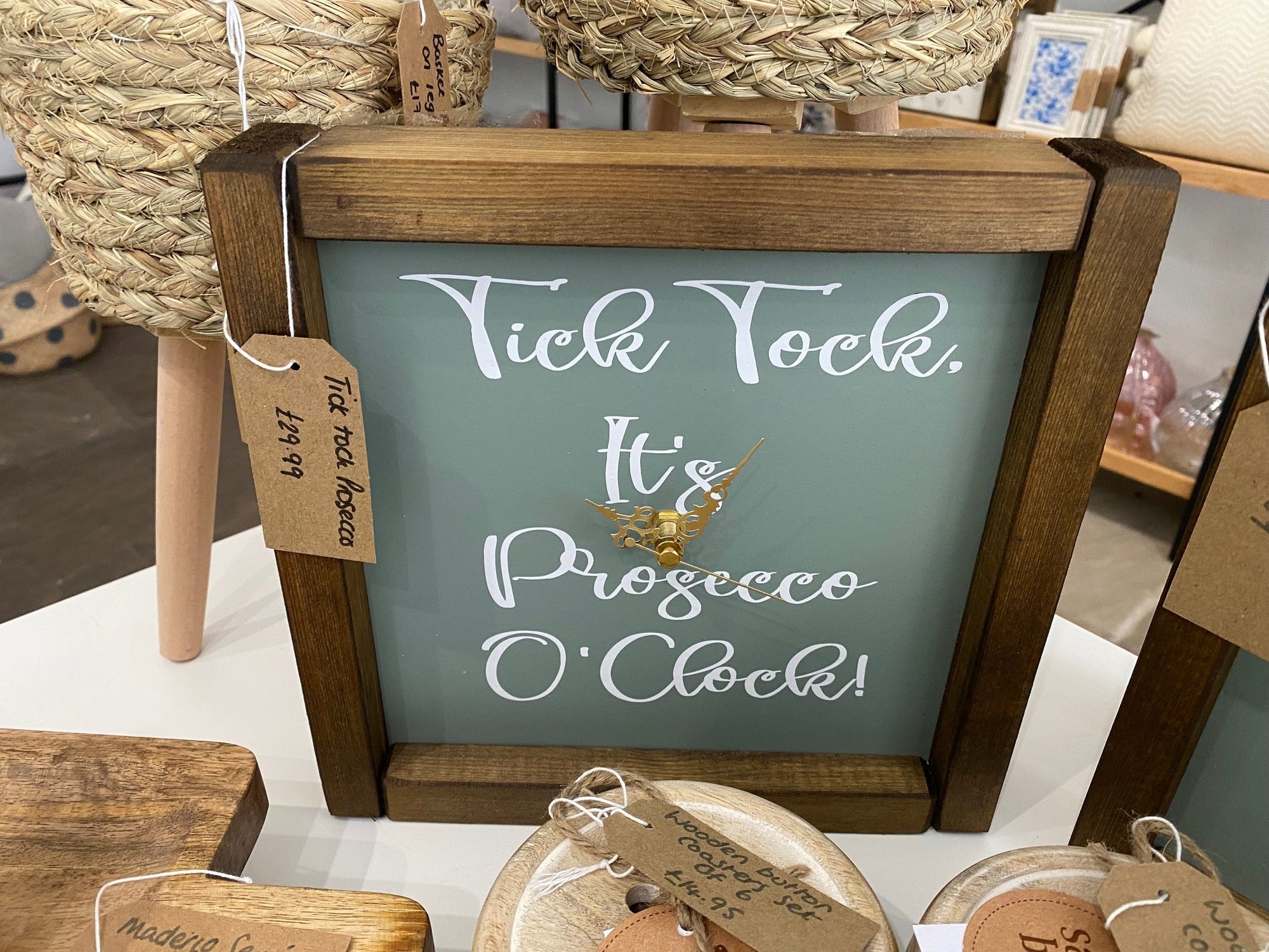 ' Tick Tock Prosecco ' Clock Sign